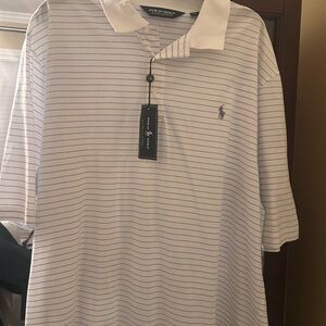 NWT Ralph Lauren Men's White and Blue Striped Polo Shirt